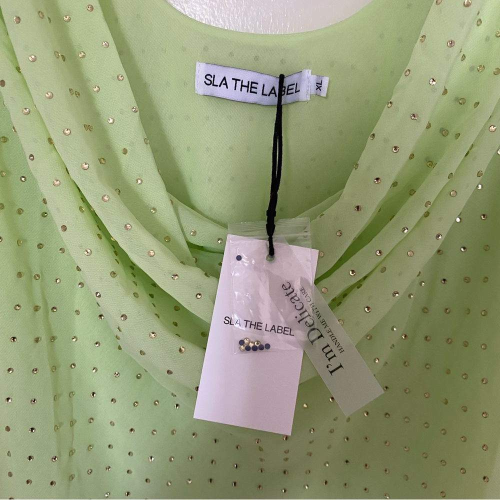 SLA the Label embellished Lime Green Mini Dress - Picture 6 of 6